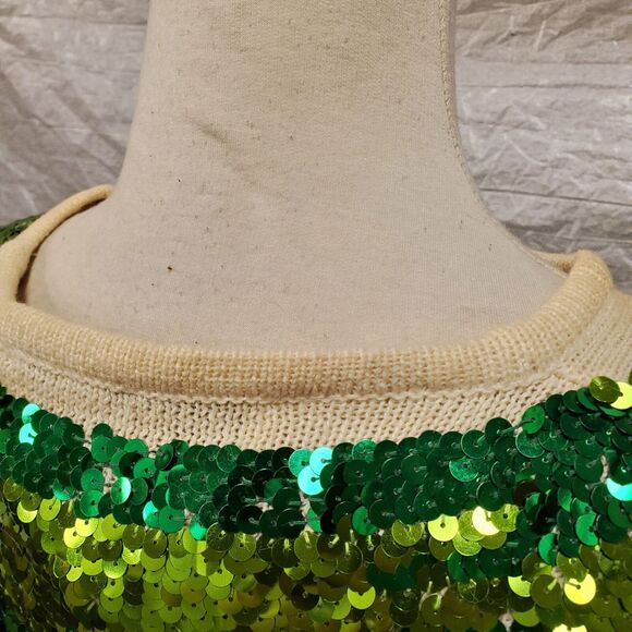 Eleanor P Brenner Women's White Sweater with Green Sequins, Size S - Picture 3 of 6